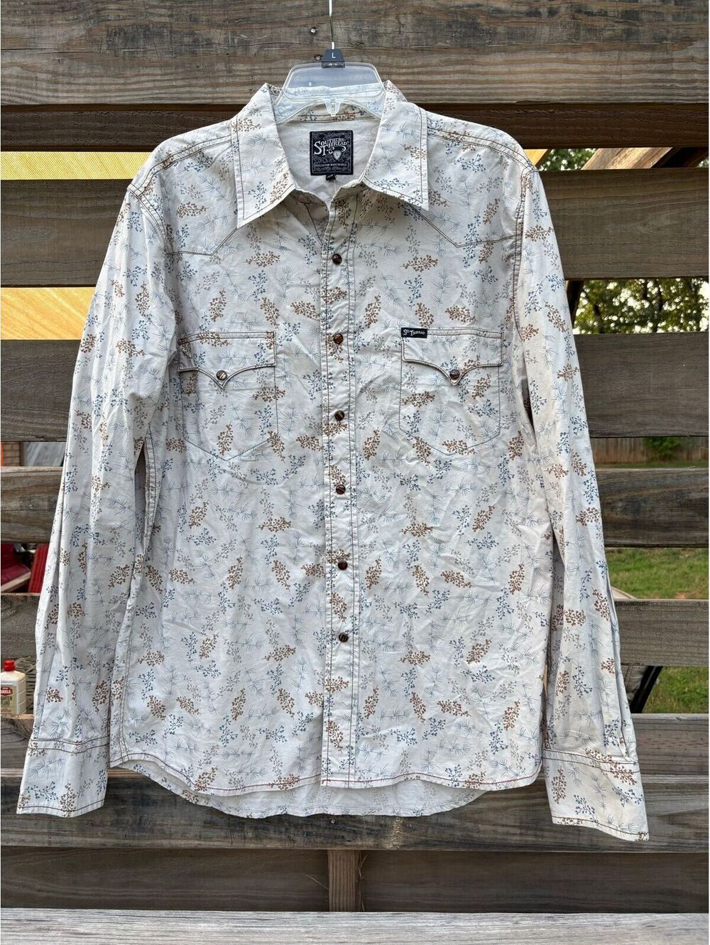 NWT Southern Thread Mens Blue Western Pearl Snap Cowboy Rodeo Embroidery